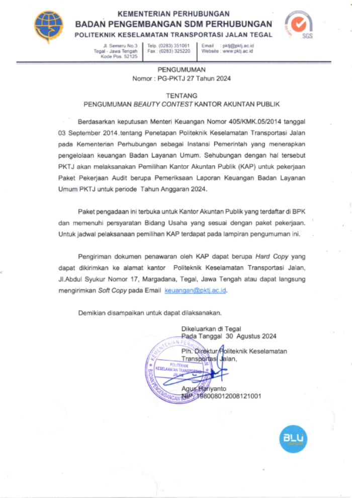 Pengumuman Beauty Contest Kantor Akuntan Publik Tahun 2024