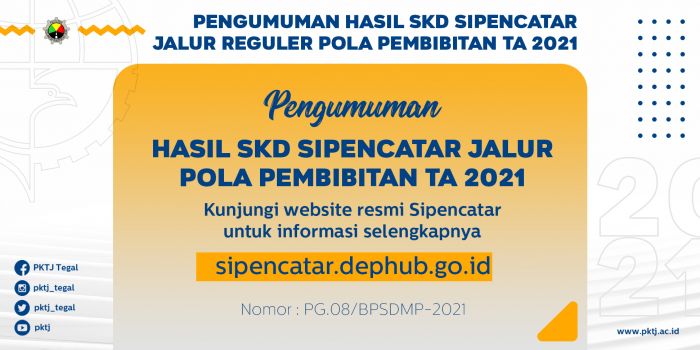 Pengumuman Hasil SKD Sipencatar Jalur Reguler Pola Pembibitan TA 2021